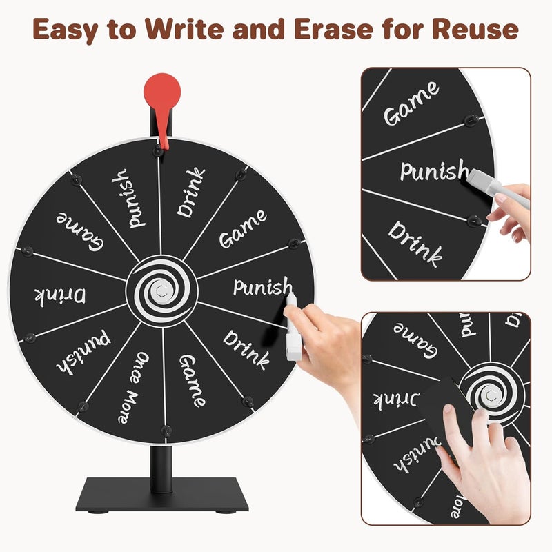 Bear fire 12 Inch 10 Slots Prize Wheel Spinner with Stand, Spinning Wheel for Prizes with Dry Erase Marker & Eraser, Portable Spin Wheel of Fortune Game Roulette Wheel for Home Parties, Carnival, Trade Show - Image 3